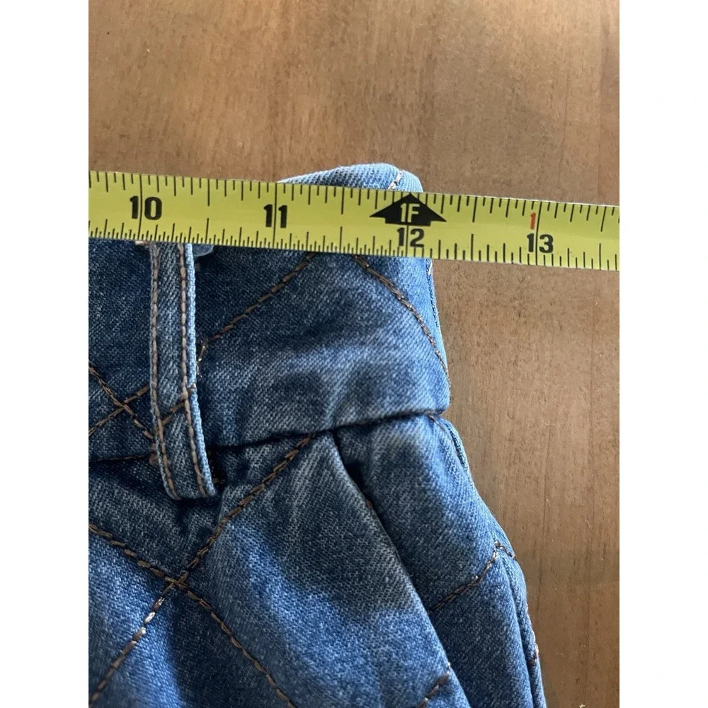 Entro Womens S Quilted Denim Wide Leg Pants Blue High Rise Elastic Waist Boho